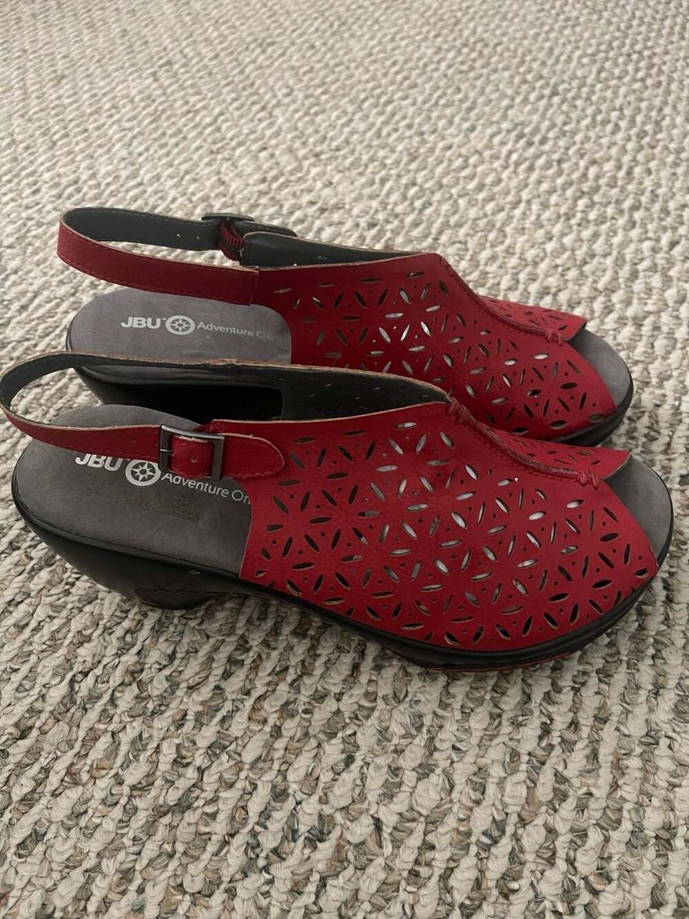 JBU by Jambu Monica Red Laser-Cut Slingback Wedge Sandals